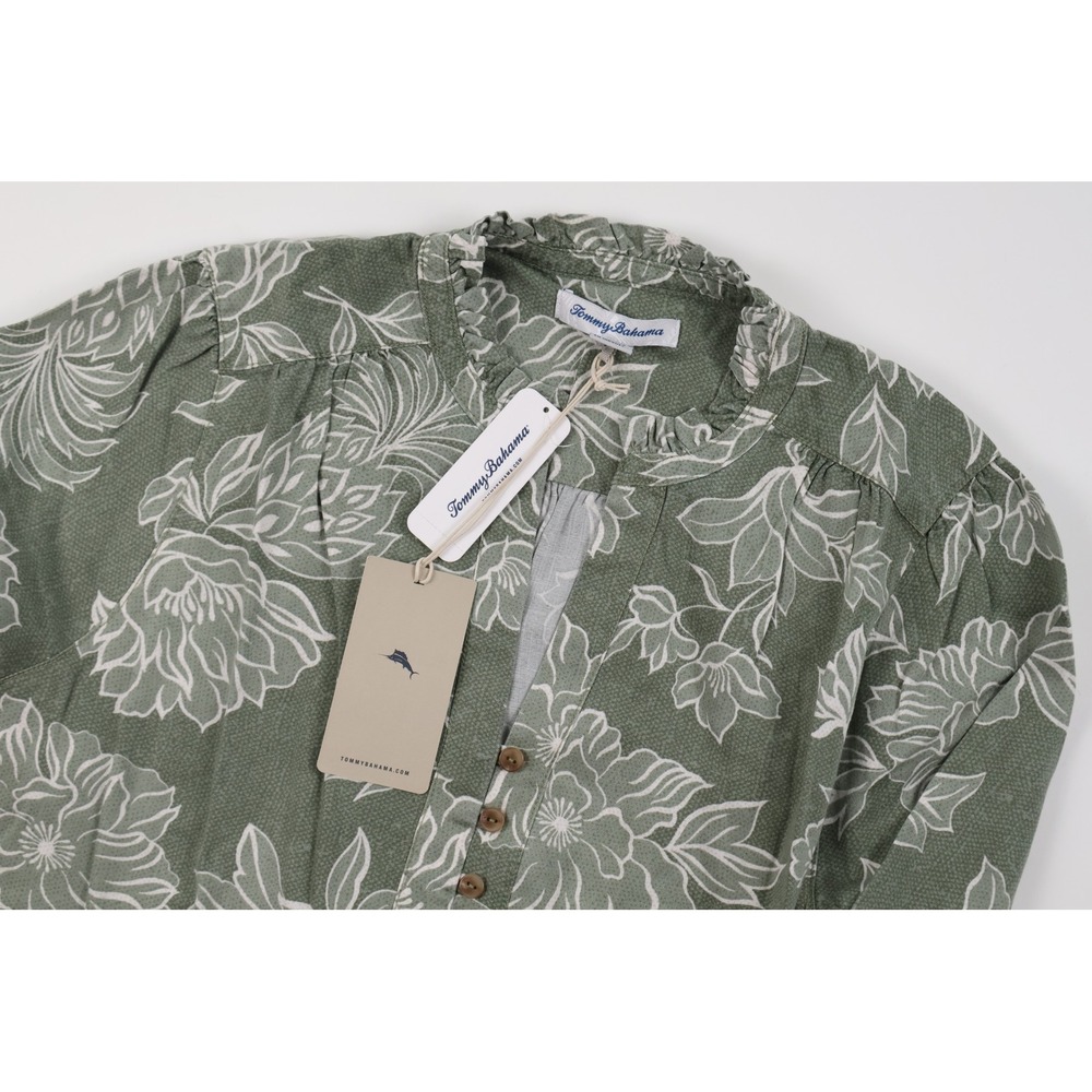 Tommy Bahama Breezy Blooms 3/4 Slv Top Dusty Sage Floral XL Linen NWT $128 - Picture 5 of 6